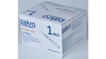 Шприц PAKRO 1мл. трехкомпонентный инсулиновый с иглой 0,3*13